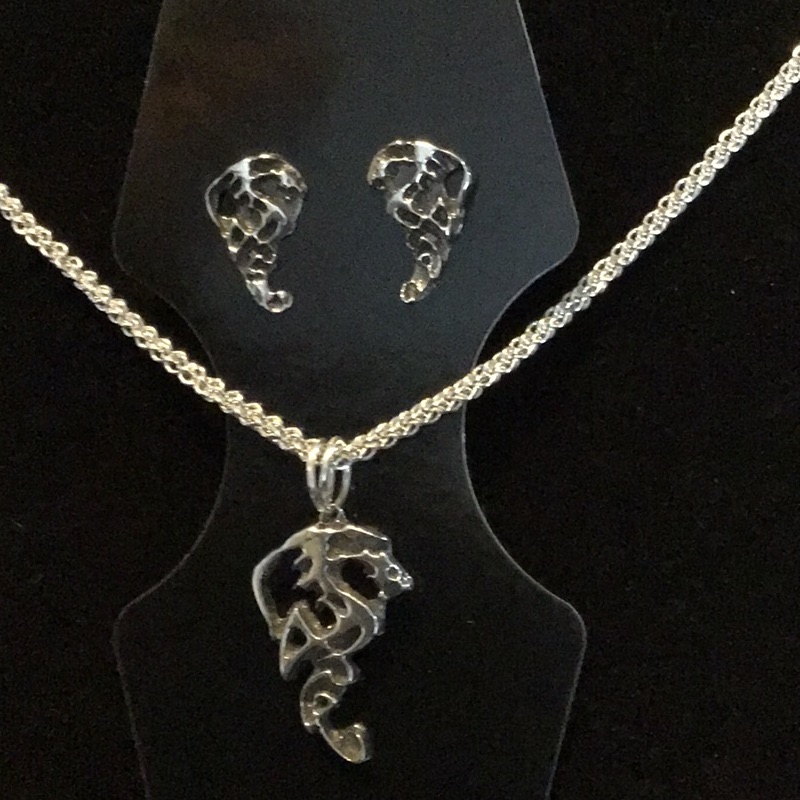 Sterling Silver Dragon Necklace And Earring Set